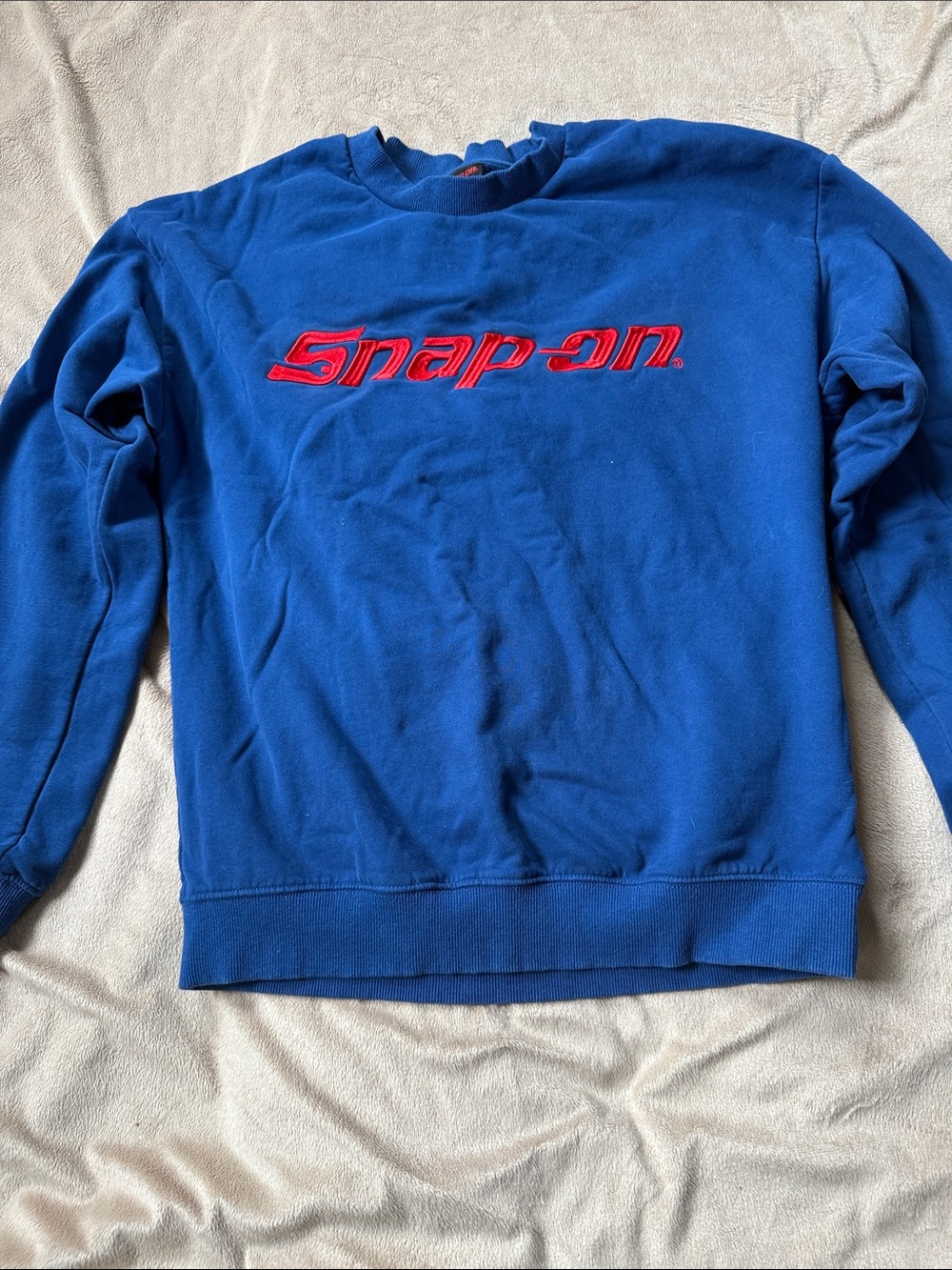 Snap Blue Crewneck Sweatshirt with Red Logo